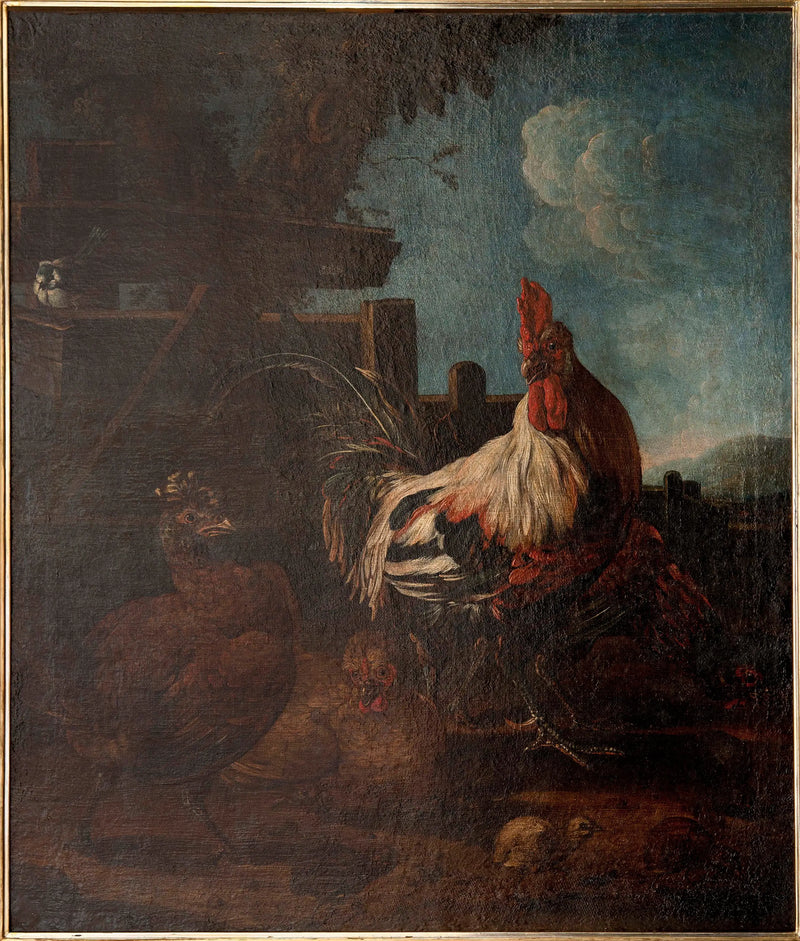 Höna med höns och kycklingar - Melchior de Hondecoeter