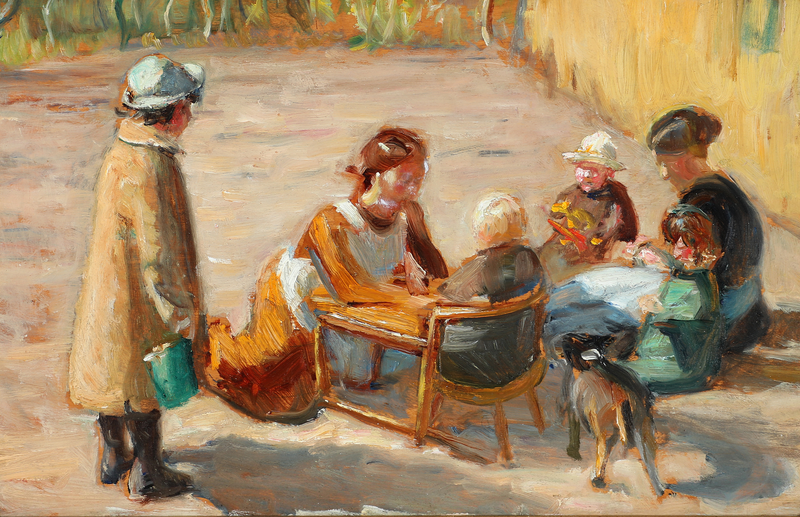 Des femmes et des enfants dans une cour ensoleillée. - Michael Peter Ancher