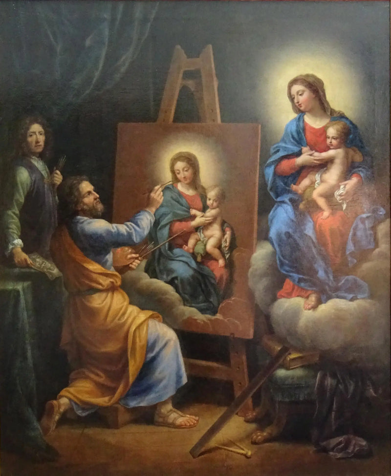 Saint Luc som målar Jungfru Maria med självporträtt av Mignard - Pierre Mignard