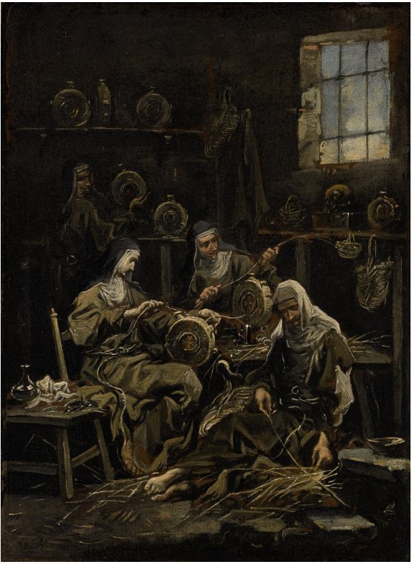 Des religieuses fabriquent des flacons en osier dans un intérieur - Alessandro Magnasco image 1 reproduction artisanale de tableau