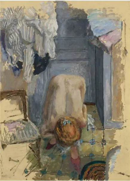 Nu Accroupen lutad framåt - Pierre Bonnard