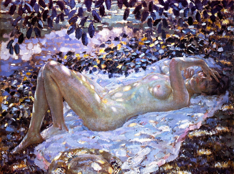 Naken under en fläckig ljusning - Frederick Carl Frieseke