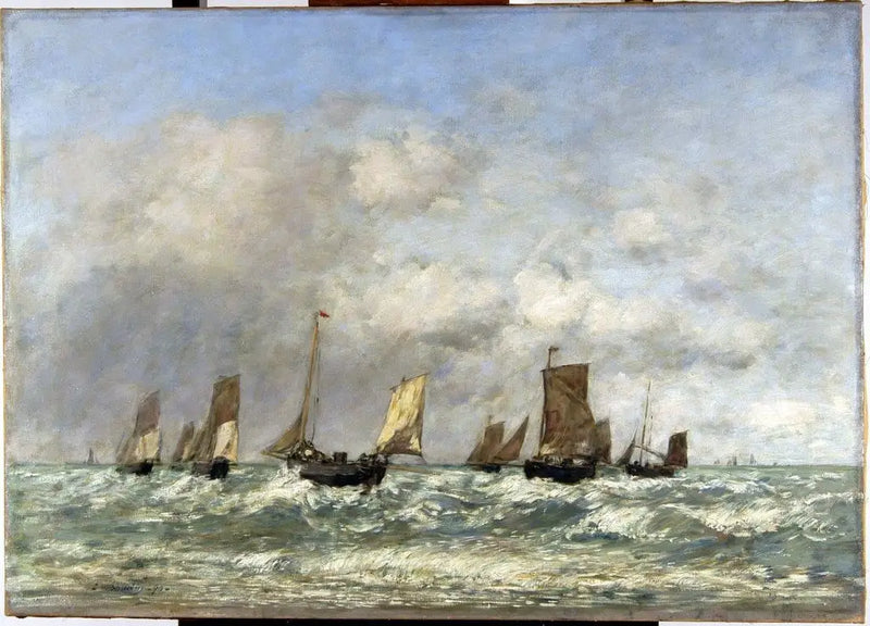 Berck: avfärden av båtar - Eugène Boudin