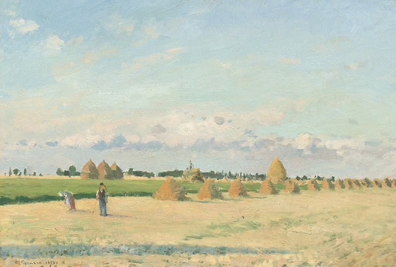 Öppna fält med höbalar nära Pontoise - Camille Pissarro
