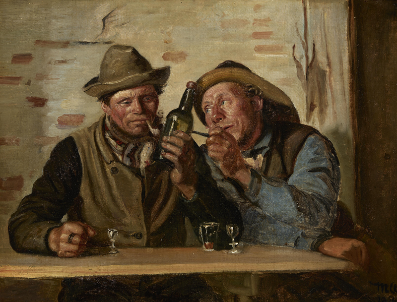 Två fiskare från Skagen njuter av en cigarett och ett glas på värdshuset. - Michael Peter Ancher