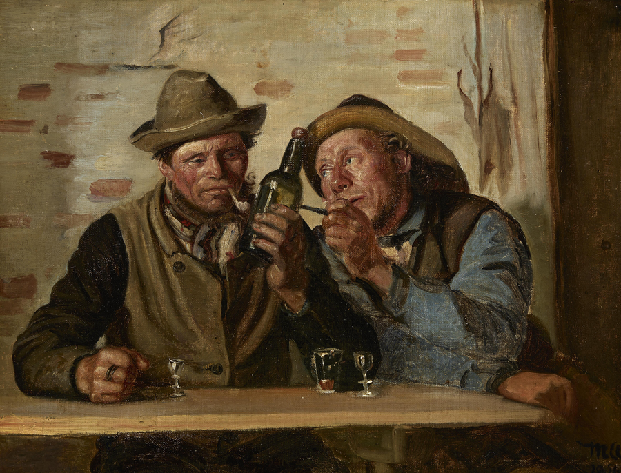 Två fiskare från Skagen njuter av en cigarett och ett glas på värdshuset. - Michael Peter Ancher