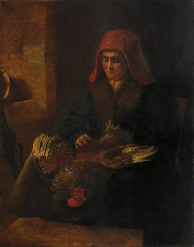 Kvinna som plockar en fågel - Rembrandt