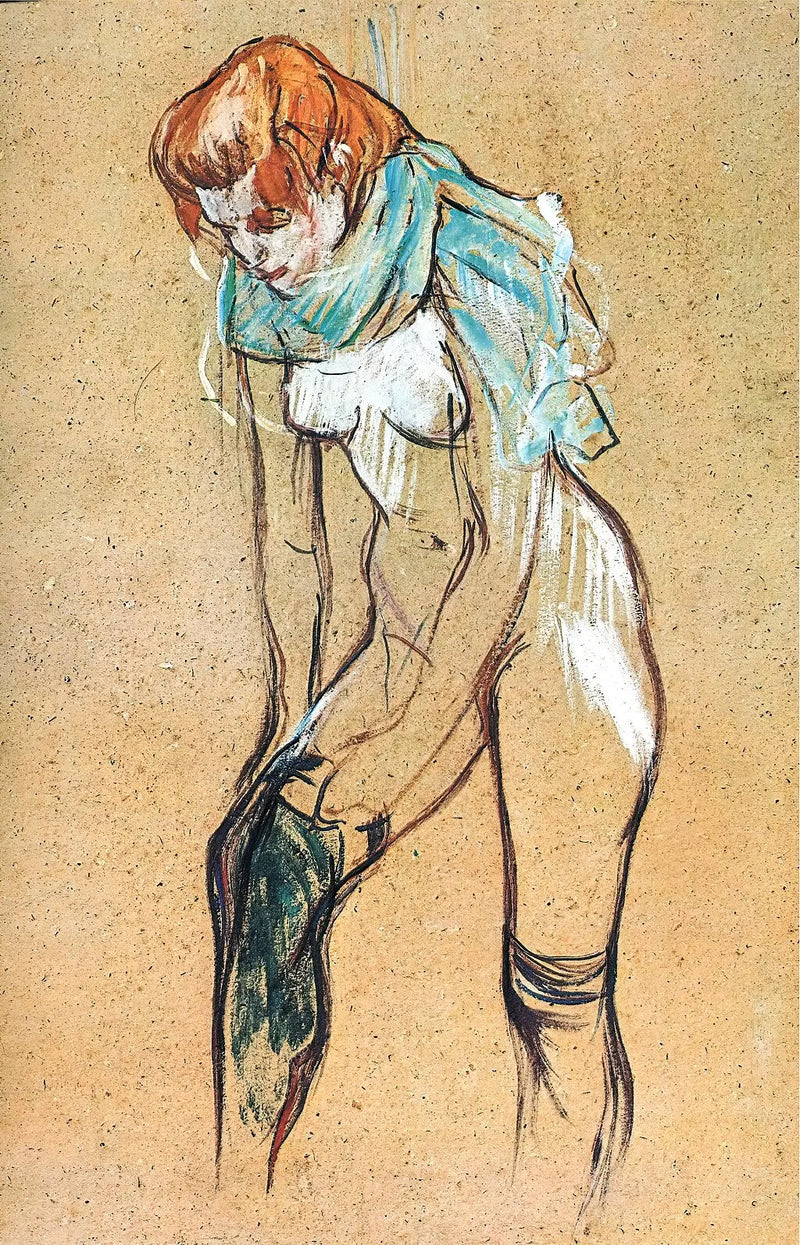 Kvinna som drar sin strumpa - Henri de Toulouse-Lautrec