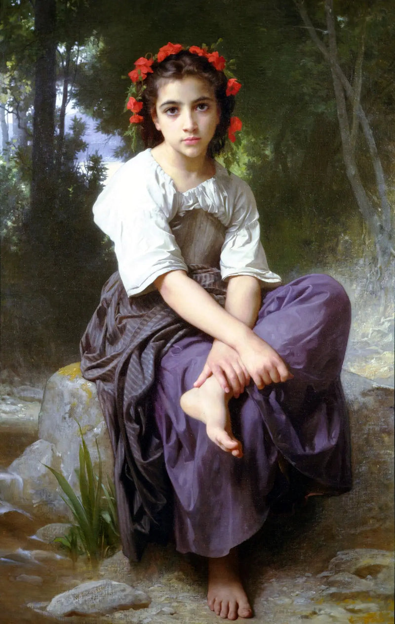 Flicka som sitter vid floden - Bouguereau