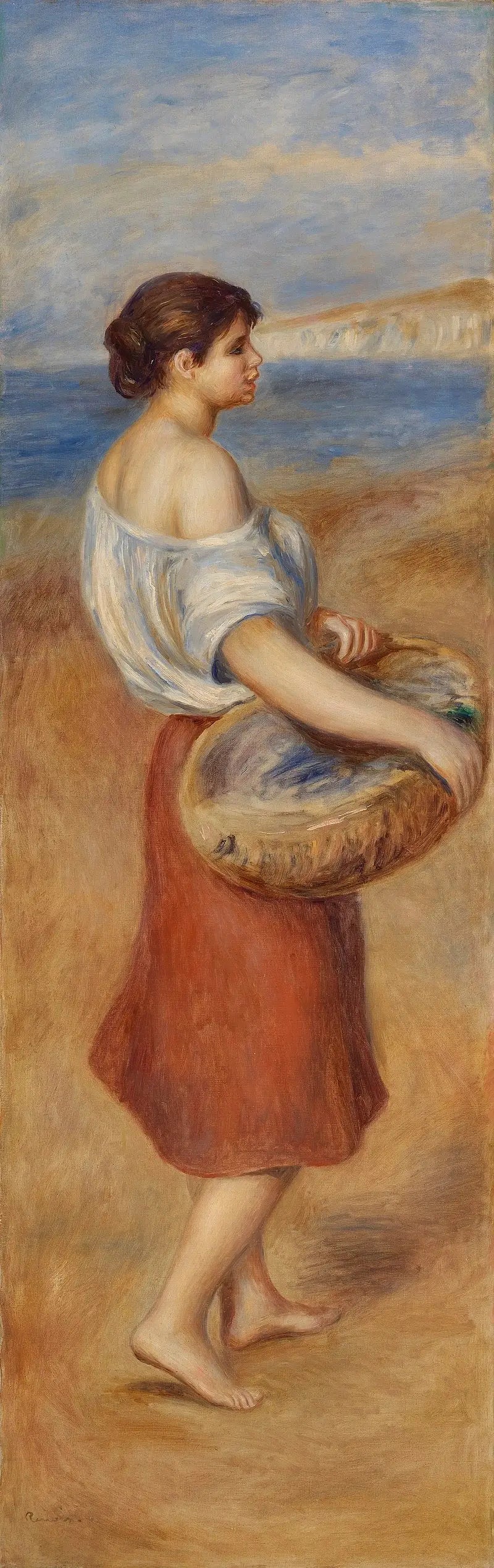 Reproduction du tableau « Fille avec panier de poissons (Pêcheuse de poissons) - Pierre-Auguste Renoir » par Alpha Reproduction en peinture à l’huile