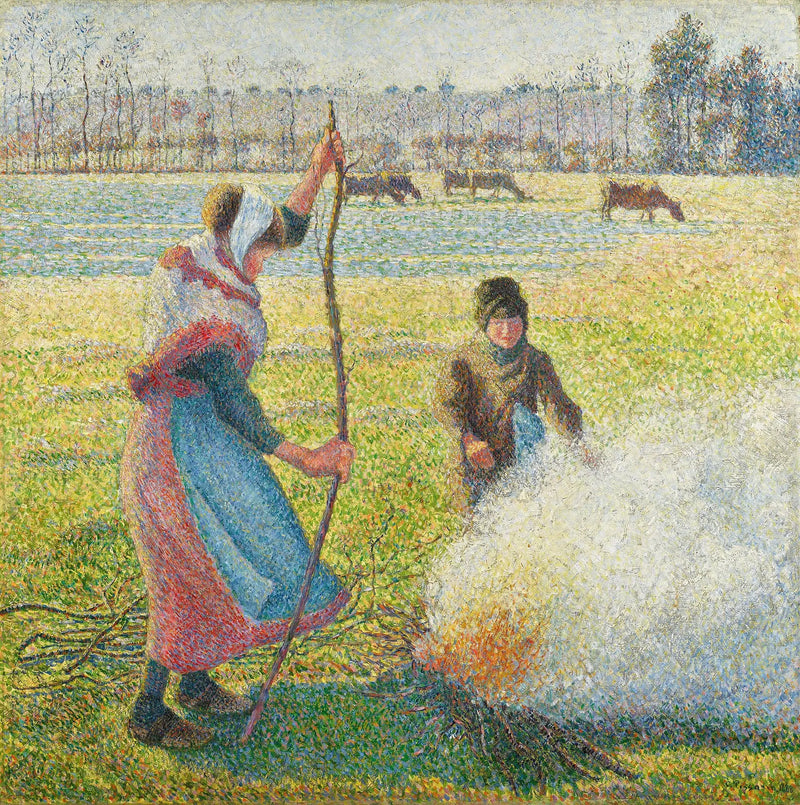 Gelée blance, ung bondkvinna som gör eld - Camille Pissarro
