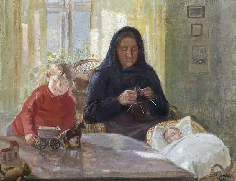 Farmor övervakar barnen. - Anna Ancher