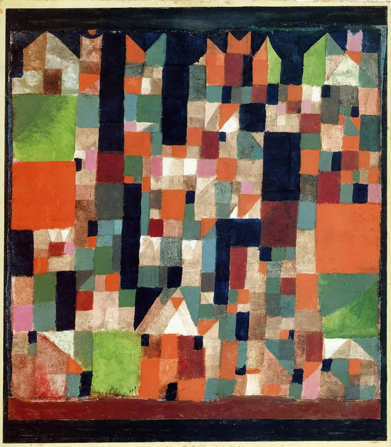 Bild av en stad (röda/gröna accenter) - Paul Klee