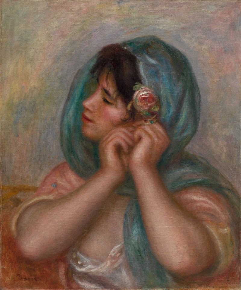 Ung kvinna som ordnar sin örhänge - Pierre-Auguste Renoir