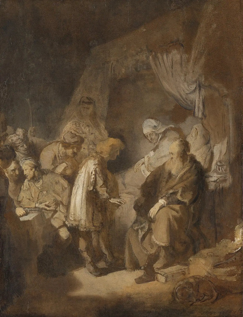 Joseph berättar sina drömmar för sina föräldrar och sina bröder - Rembrandt