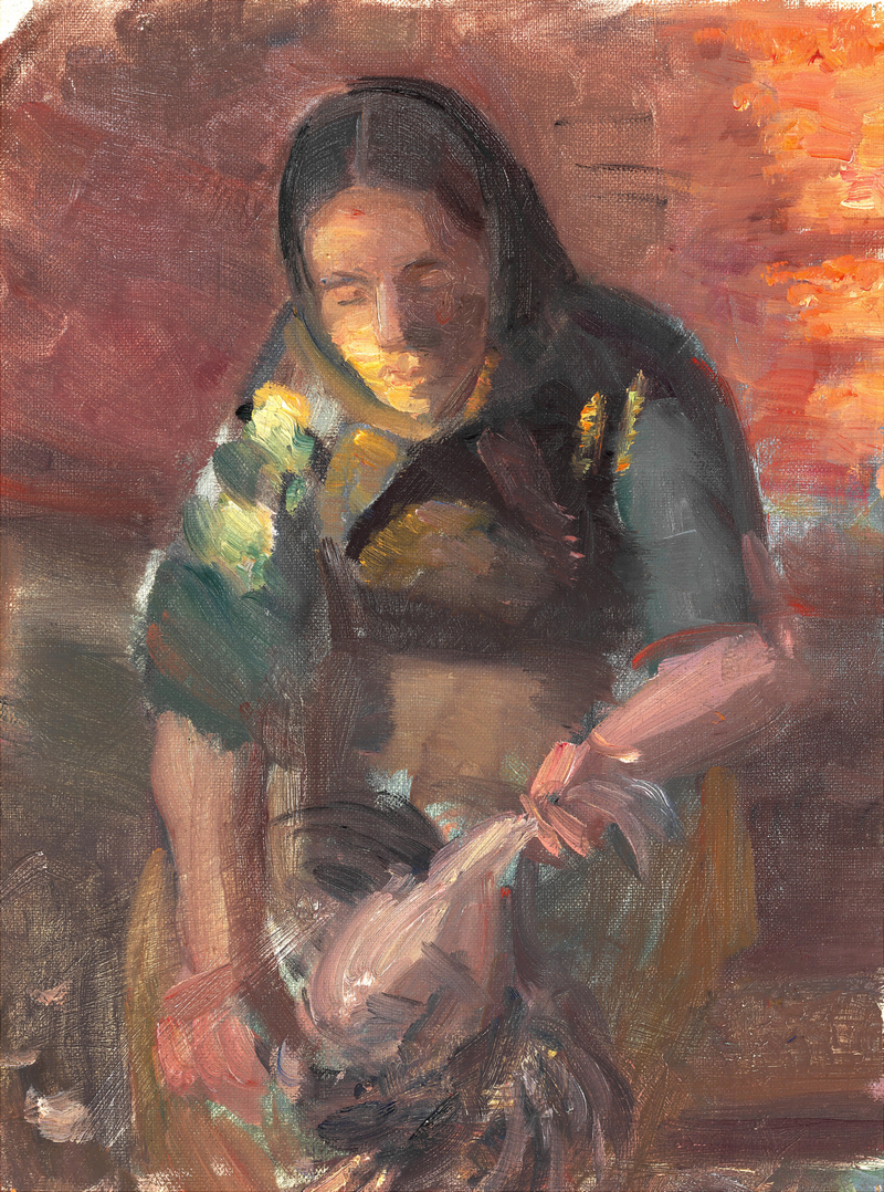 Fiskarens dotter som plockar kycklingar - Anna Ancher