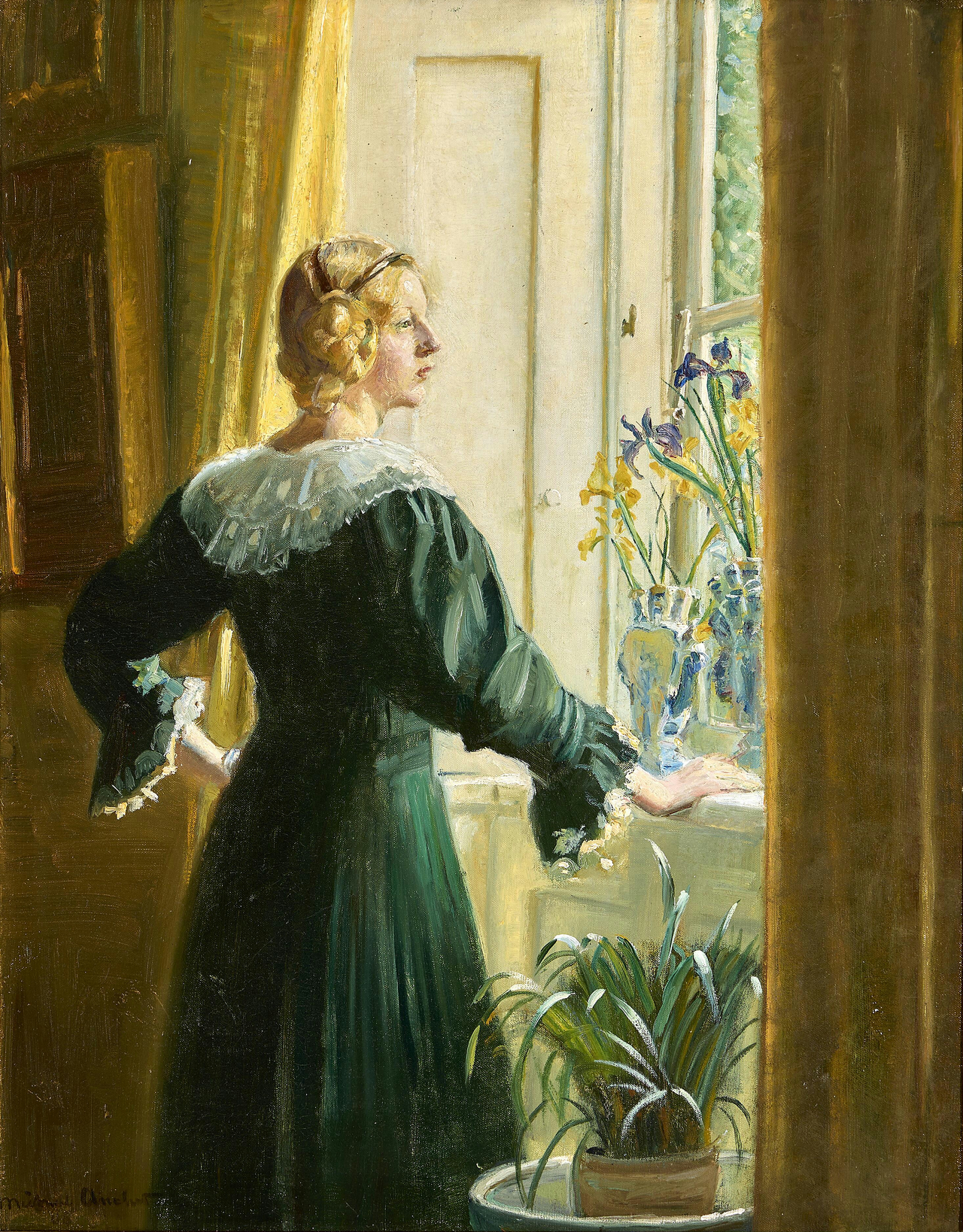 La fille de l’artiste Helga Ancher debout près d’une fenêtre ensoleillée. - Michael Peter Ancher - Alpha Reproduction