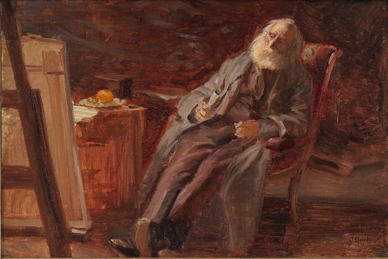 Målaren Vilhelm Kyhn som röker sin pipa - Anna Ancher