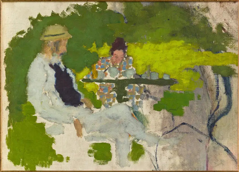 Konstnärens far och syster i trädgården i Grand-Lemps - Pierre Bonnard