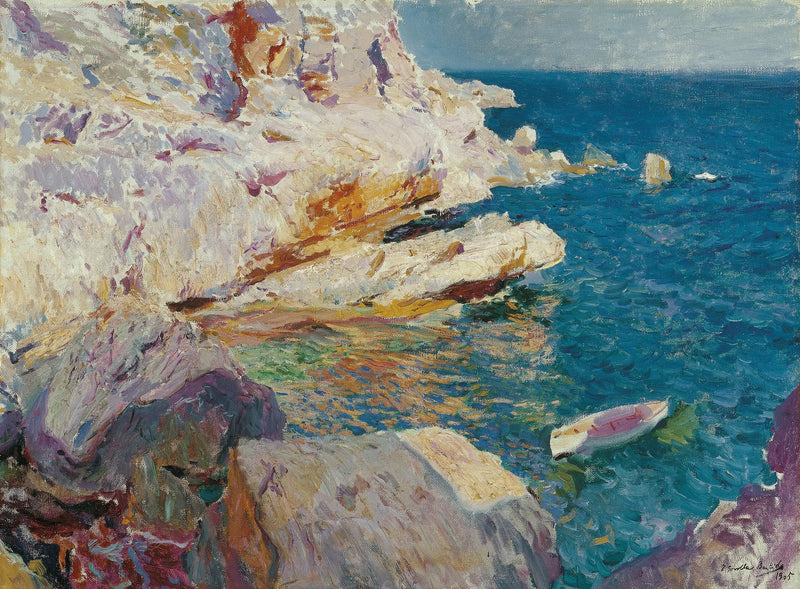 Klipporna i Jávea och den vita båten - Joaquín Sorolla