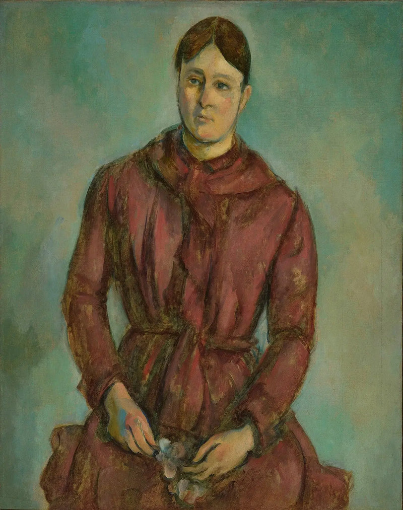 Fru Cézanne i röd klänning - Paul Cézanne
