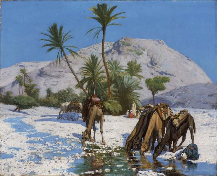Reproduction du tableau « Oasis - Jean-Léon Gérôme » par Alpha Reproduction en peinture à l’huile