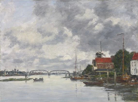 Reproduction du tableau « Pont sur la Meuse près de Dordrecht - Eugène Boudin » par Alpha Reproduction en peinture à l’huile