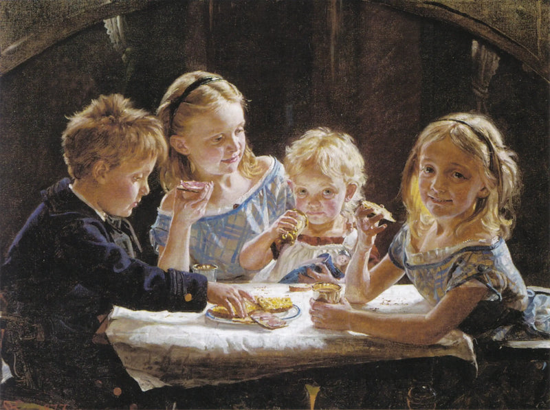 Fyra barn som äter lunch. - Peder Severin Krøyer