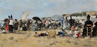 Reproduction du tableau « Sur la plage de Trouville - Eugène Boudin » par Alpha Reproduction en peinture à l’huile