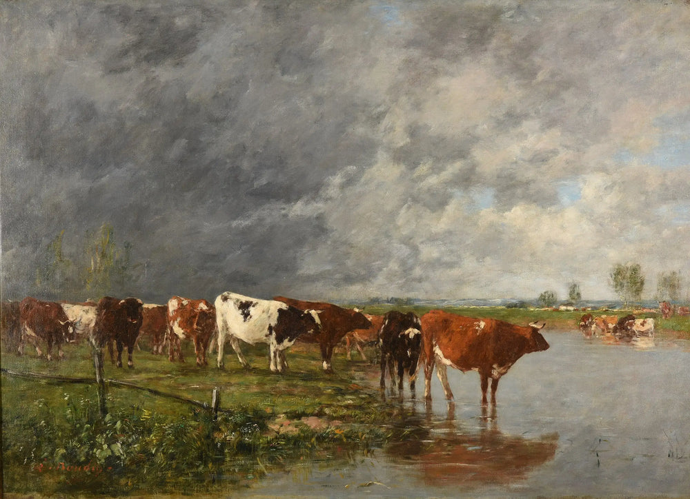 Reproduction du tableau « Troupeau s'abreuvant - Eugène Boudin » par Alpha Reproduction en peinture à l’huile