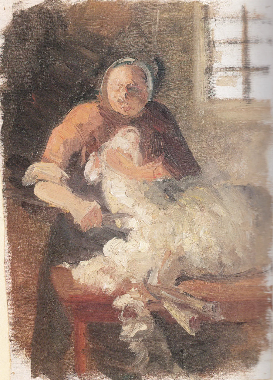 En kvinna klipper ett får - Anna Ancher
