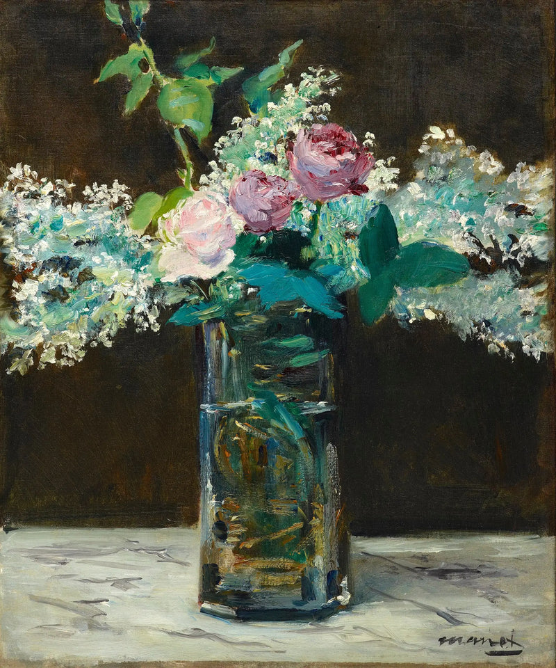 Vas med vit syren och rosor - Édouard Manet
