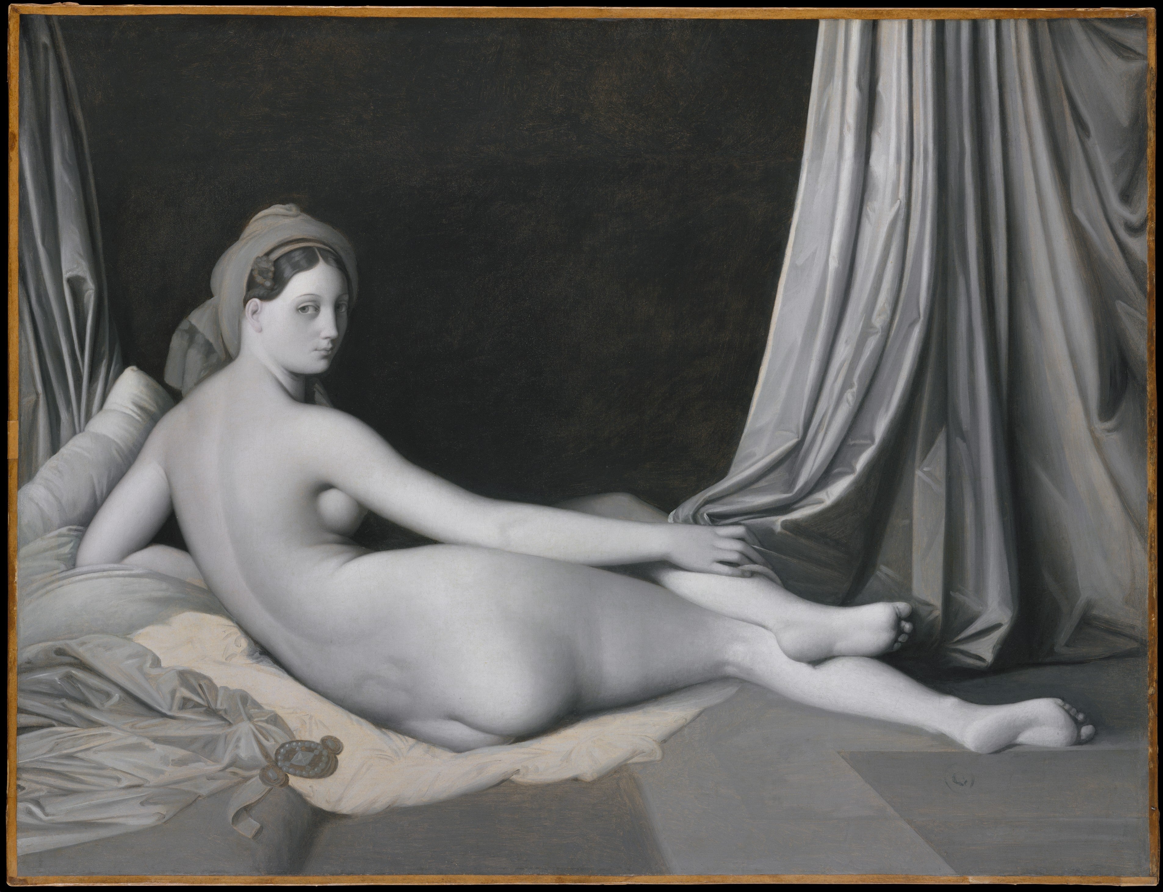 Odalisque i gråskala - Jean-Auguste-Dominique Ingres