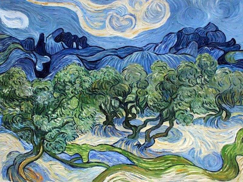 Olivträd med Alpillerna i bakgrunden - Vincent van Gogh