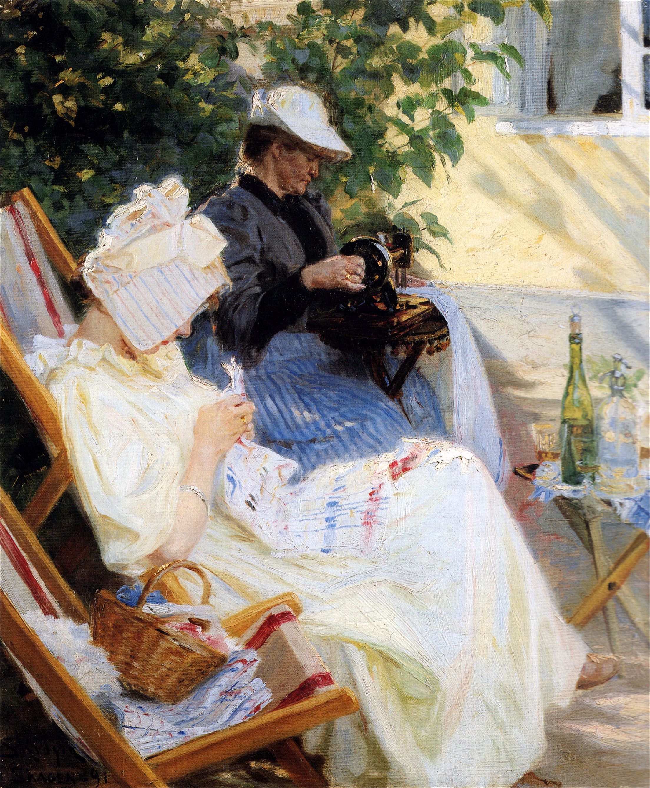 Två damer i trädgården. Marie Krøyer och hennes mor. Skagen - Peder Severin Krøyer