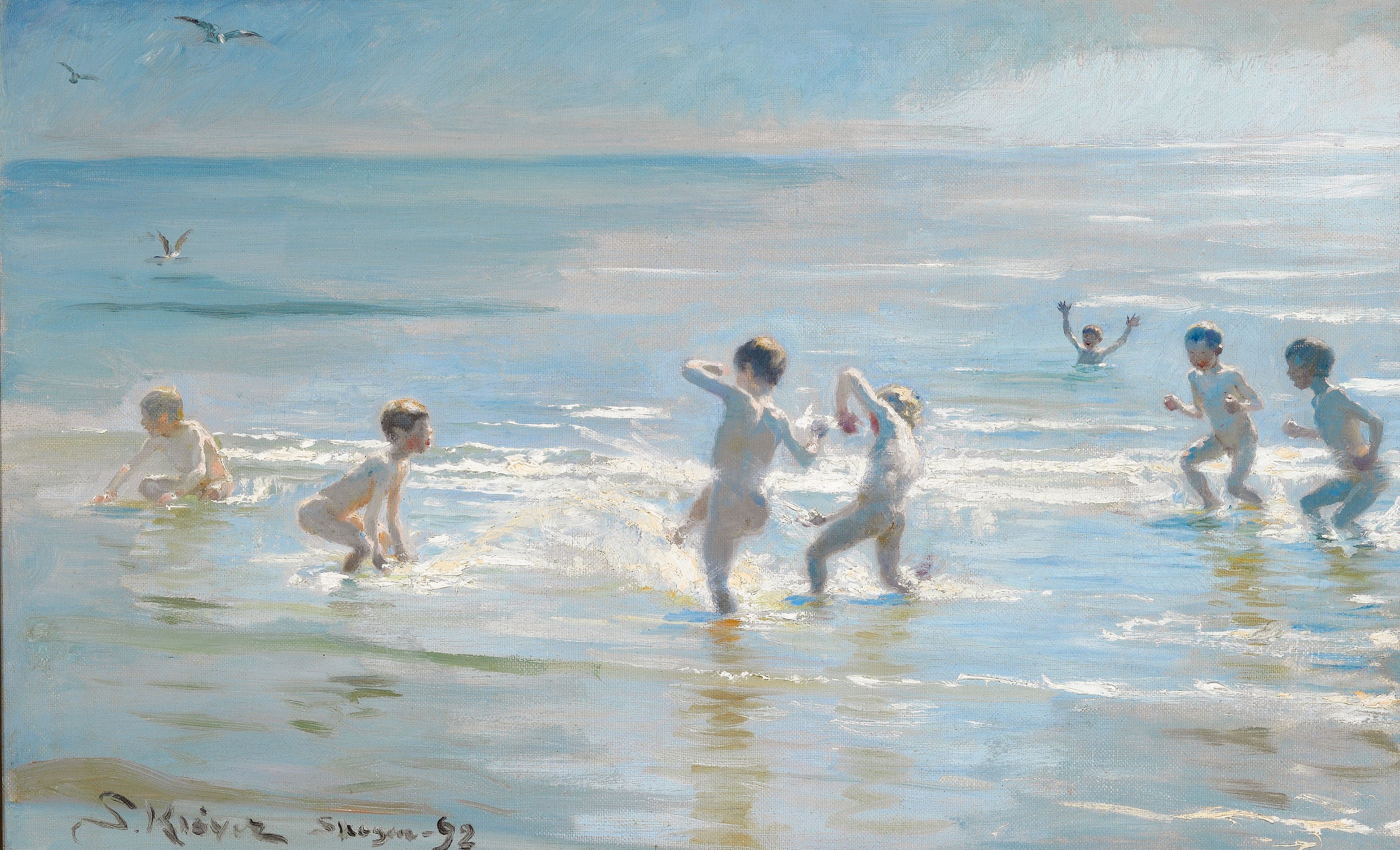 Pojkar som badar en sommarkväll på Skagen-stranden - Peder Severin Krøyer