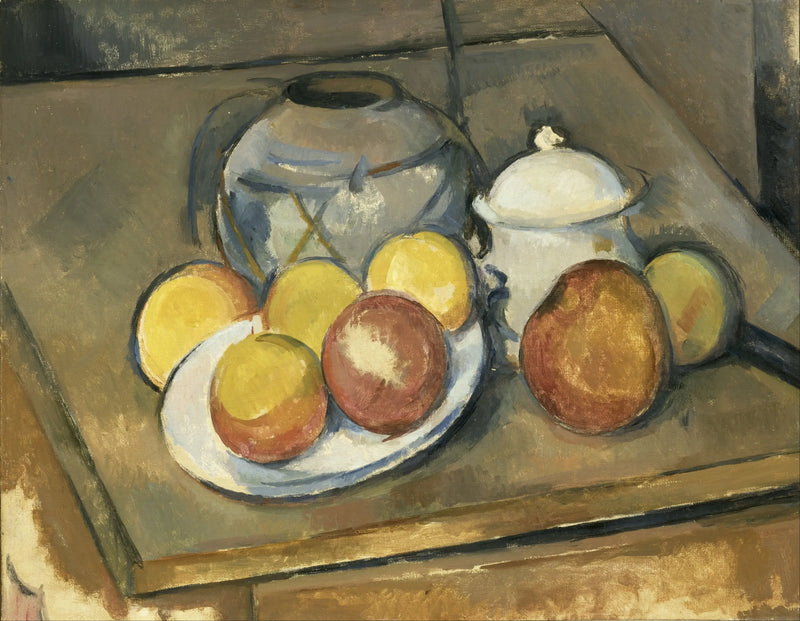 Vasen med halm, sockerlåda och äpplen - Paul Cézanne
