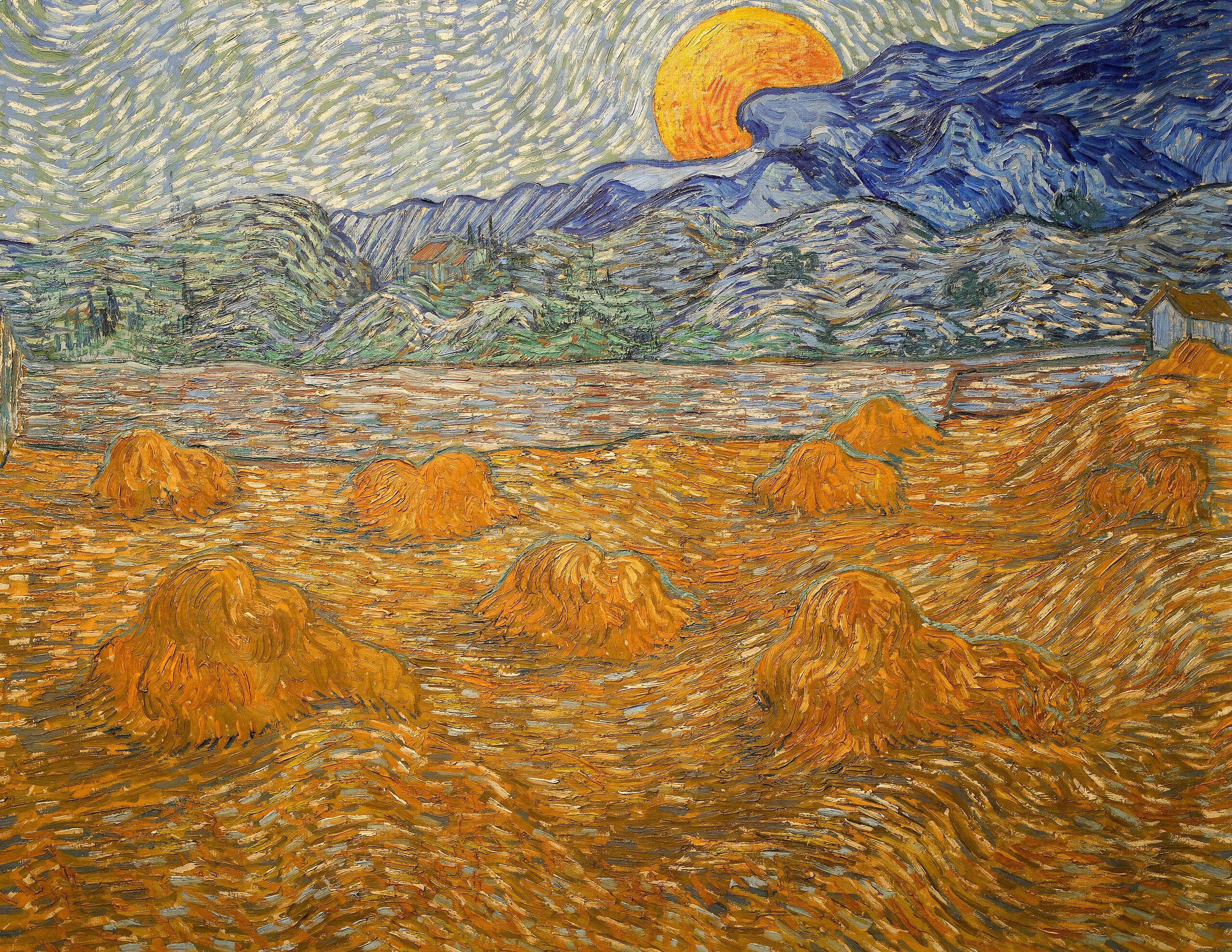 Landskap med sädeskärvar och stigande måne - Vincent van Gogh