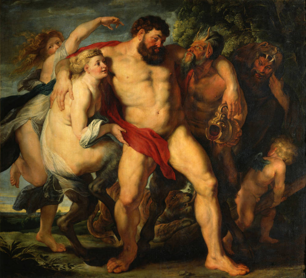 Den berusade Herkules ledd av ett par satyrer - Peter Paul Rubens