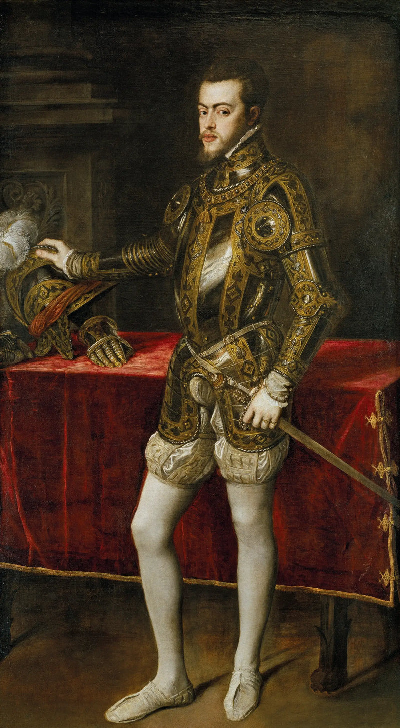 Porträtt av Filip II i rustning - Titian