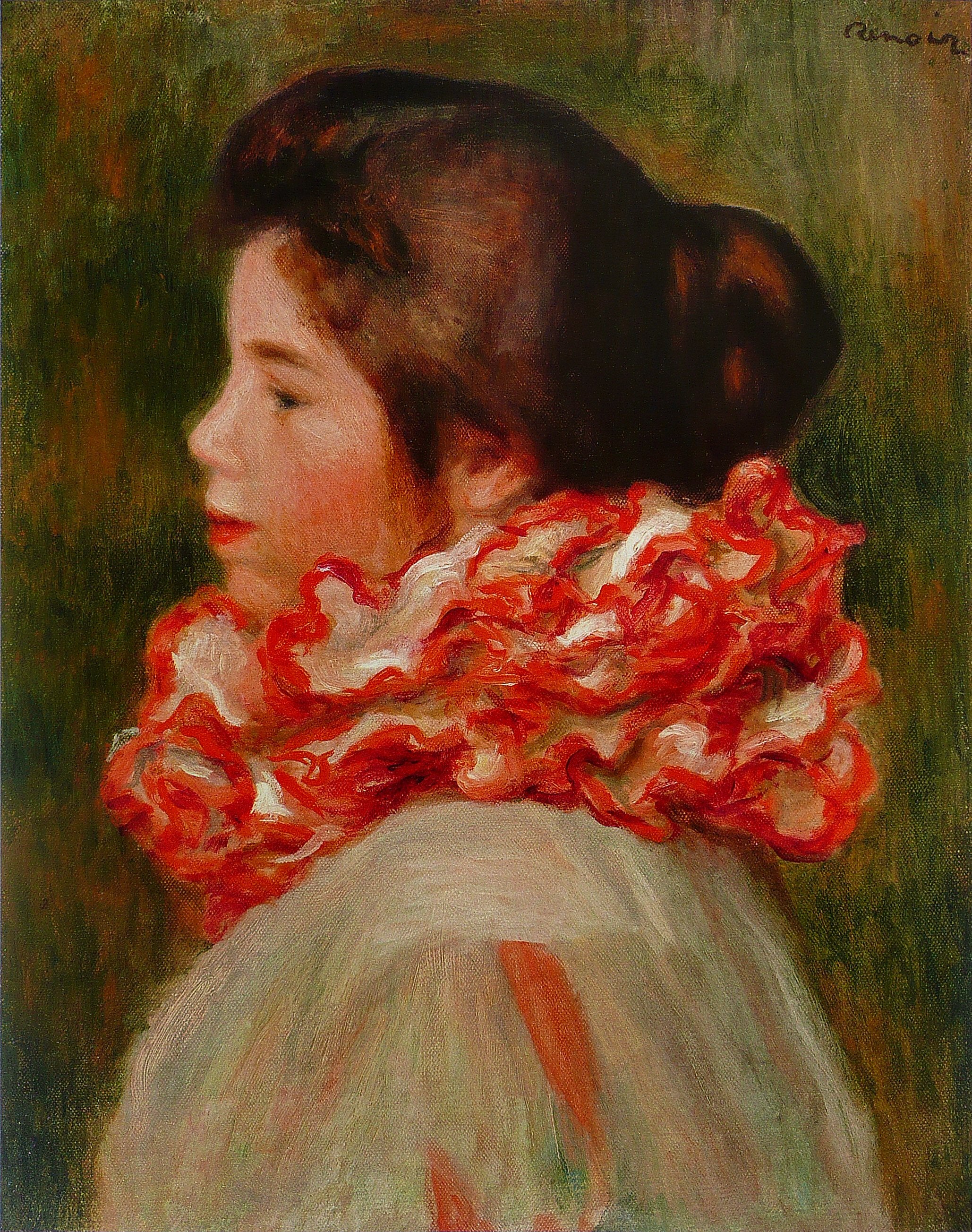 Reproduction du tableau « Femme à la collerette rouge - Pierre-Auguste Renoir » par Alpha Reproduction en peinture à l’huile
