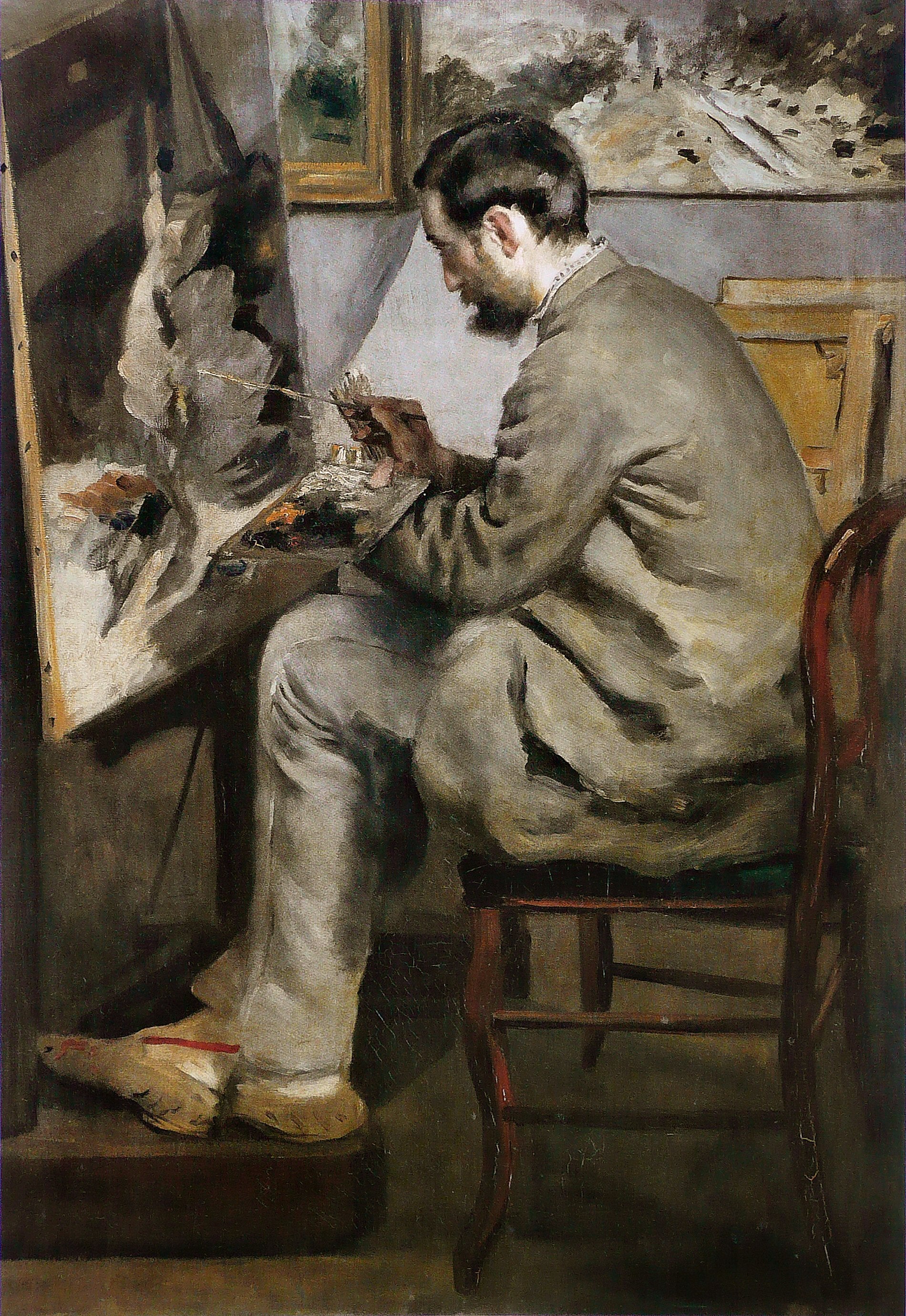 Reproduction du tableau « Frédéric Bazille peignant à son chevalet - Pierre-Auguste Renoir » par Alpha Reproduction en peinture à l’huile