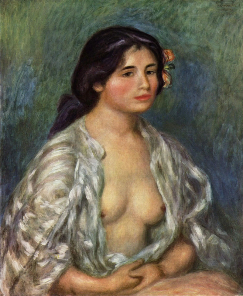 Gabrielle i den öppna skjortan - Pierre-Auguste Renoir