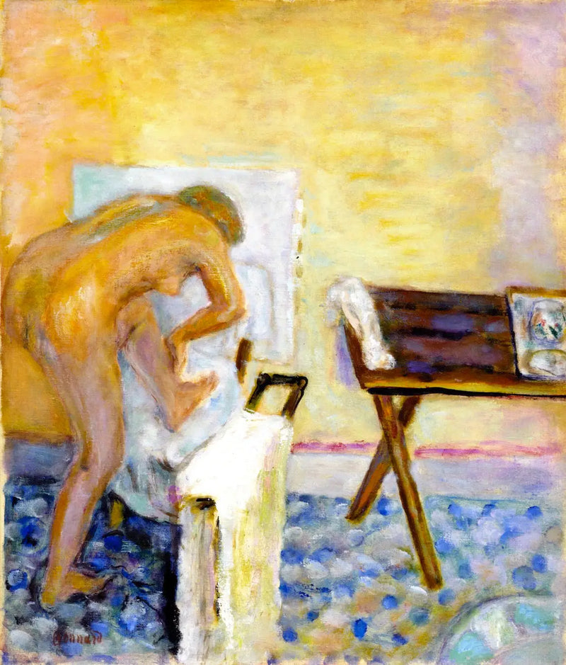 Liten naken kvinna lutad framåt - Pierre Bonnard