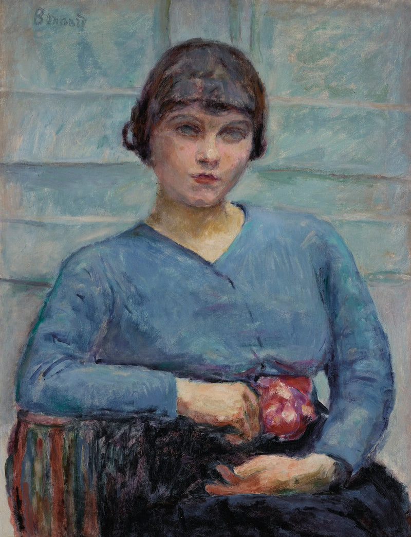 Ung kvinna i blått, med ros - Pierre Bonnard