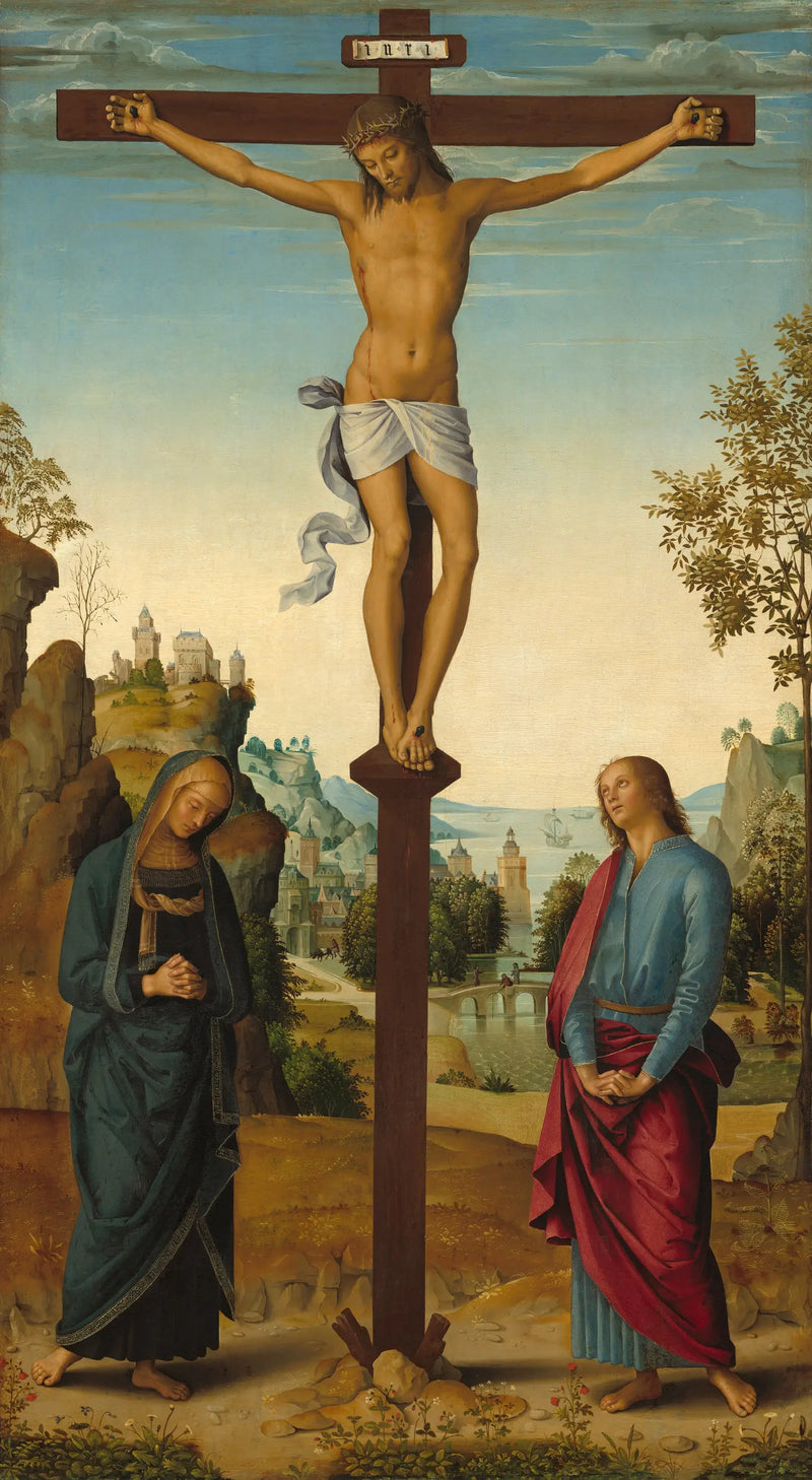 Kristi korsfästelse med jungfru Maria, helige Johannes, helige Jerome och heliga Maria Magdalena [mittenpanel] - Pietro Perugino
