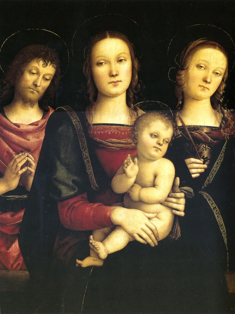 Madonna med barnet mellan helgonen Johannes Döparen och Katarina av Alexandria - Pietro Perugino