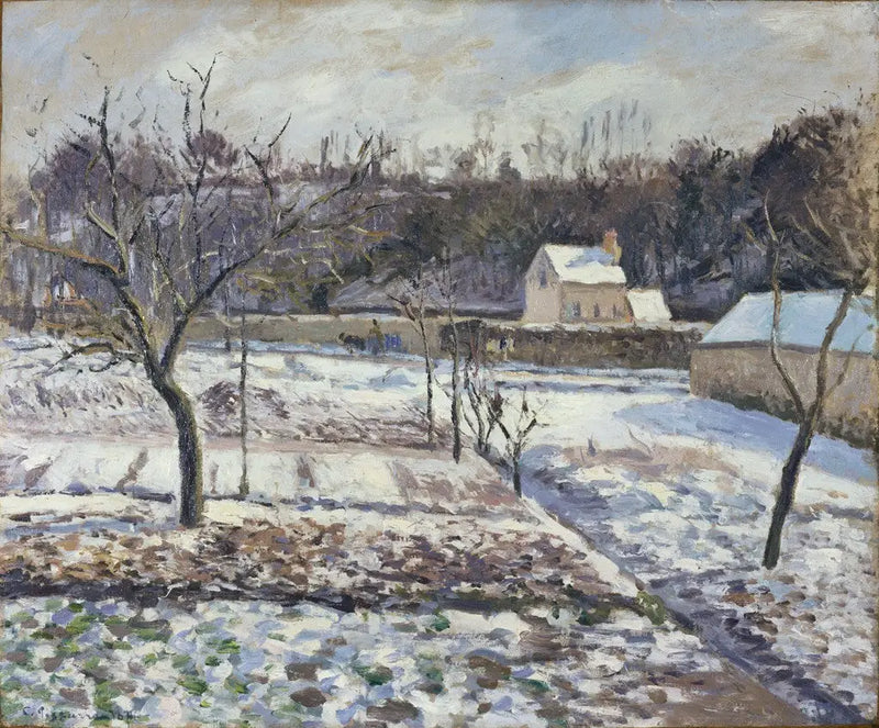 L'Hermitage, Pontoise, snöeffekt - Camille Pissarro