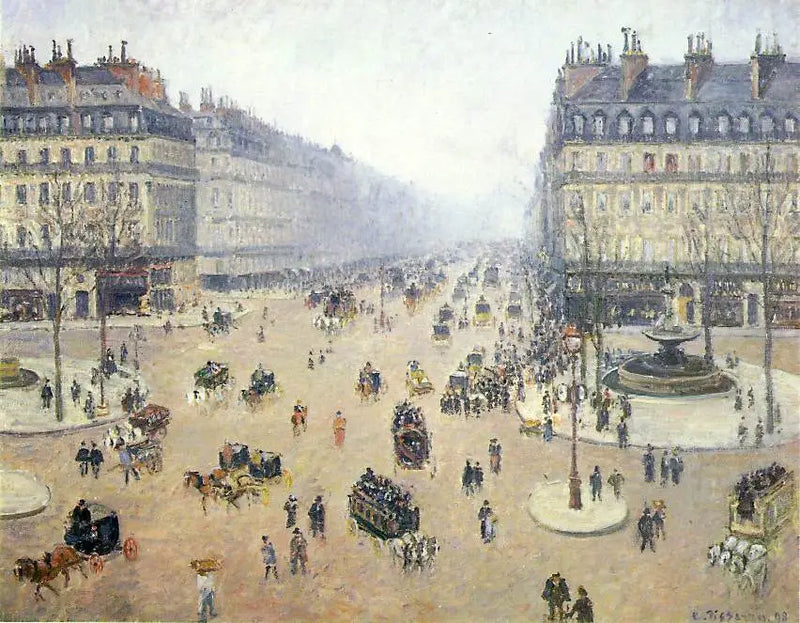 Teaterplatsen och Operagatan, dimmig väderlek - Camille Pissarro