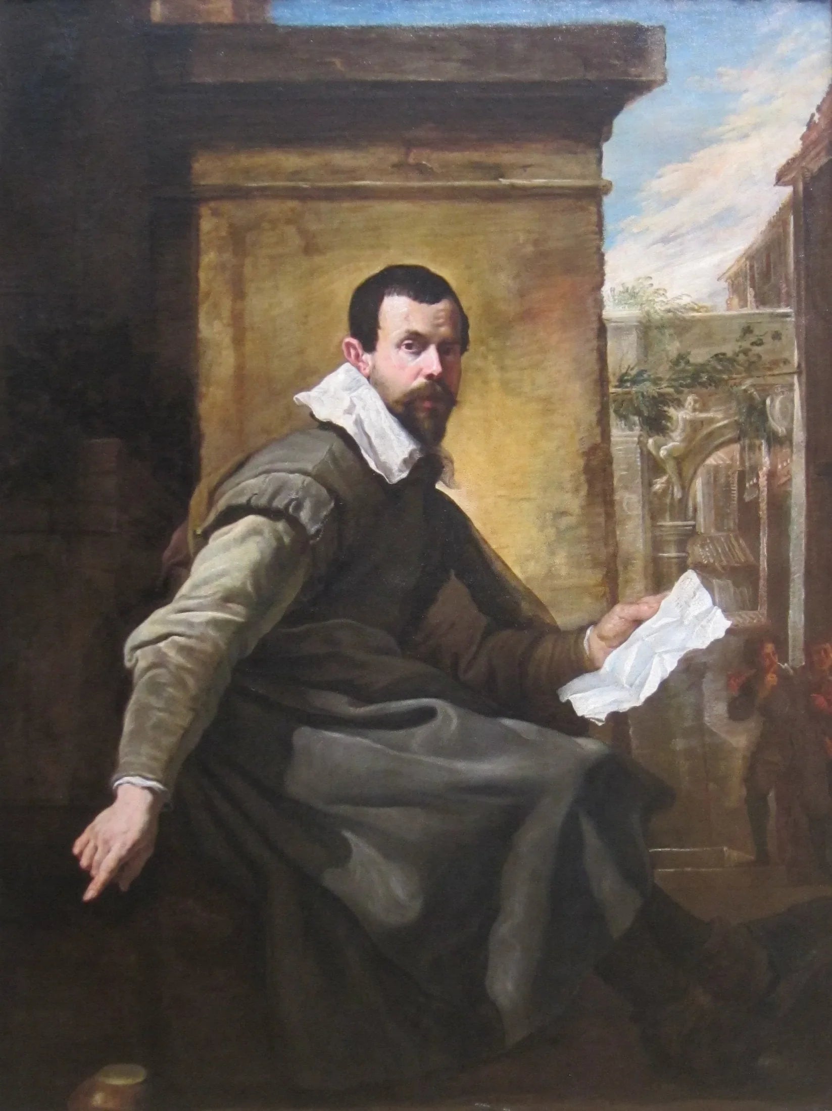 Portrait d'un homme avec une partition de musique - Domenico Fetti image 1 copie peinte à la main à l’huile